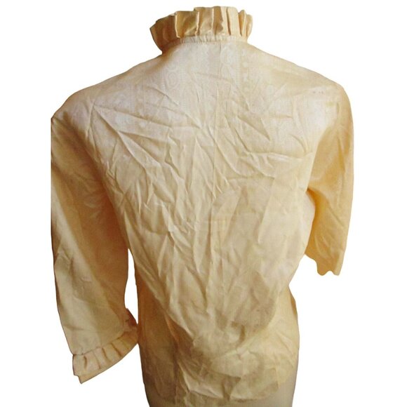 Vintage 1960's True Mod Blouse Yellow Ruffled With 3/4 Sleeves & High Neckline - Picture 2 of 9